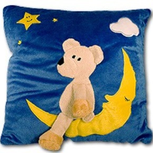 NWT Blue Decorative Pillow Bear on the Moon Plush Velour - Picture 1 of 1
